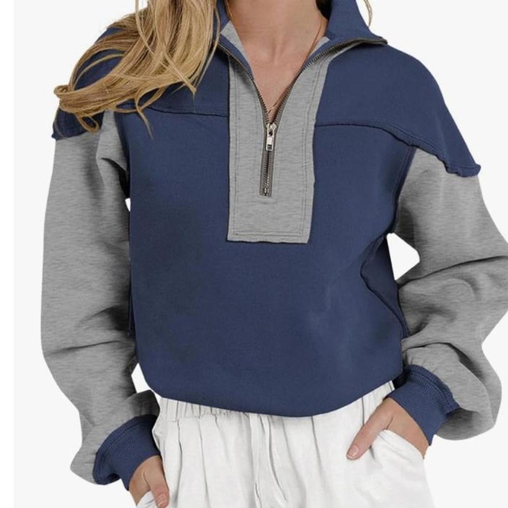 Ziqoty Women's Long Sleeve Pullover Color Block Hoodie with 3/4 Zip